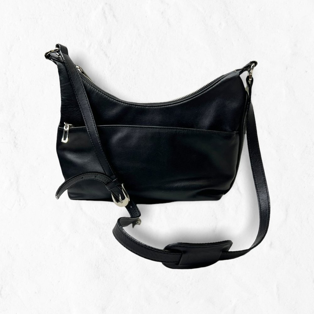Vintage Unbranded 80s Black Leather Zipper Shoulder Purse